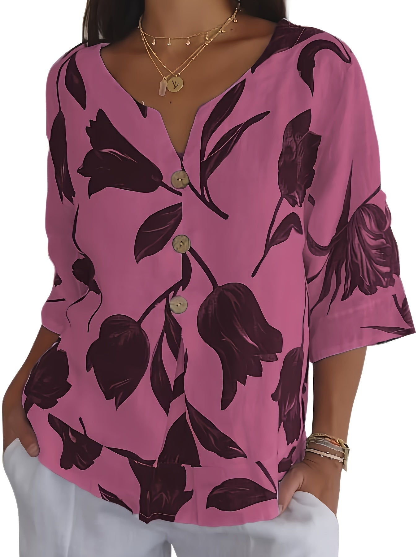 Flaira™ - Blouse met V-hals en knoopjes