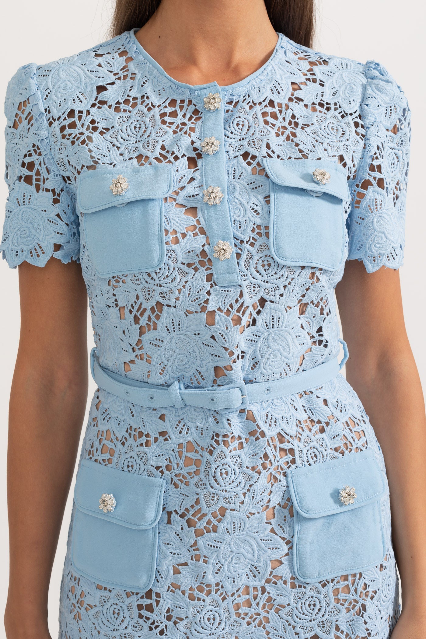 Amarine™ Geborduurde Bloemenjurk - Blauw