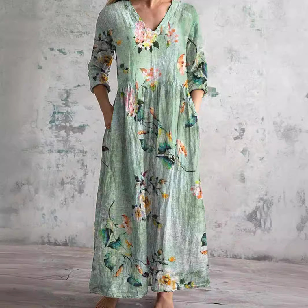 Truus - Dames Zomerjurk met V-hals en Bloemenpatroon