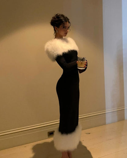 Belle Vogue™ - Off-Shoulder Jurk met Bontkraag