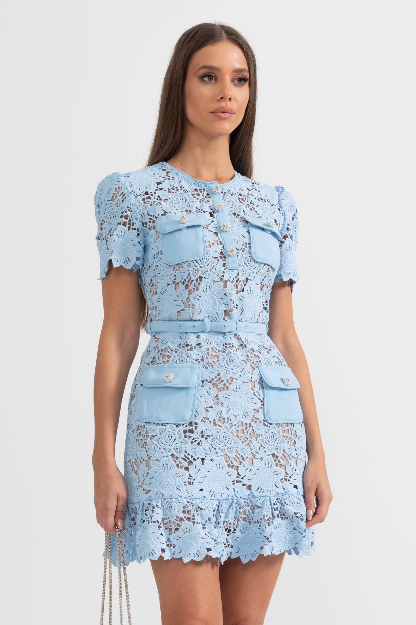 Amarine™ Geborduurde Bloemenjurk - Blauw