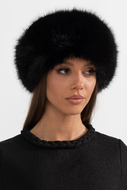 NoireLuxe™: Zwarte Furry muts met Brede Rand