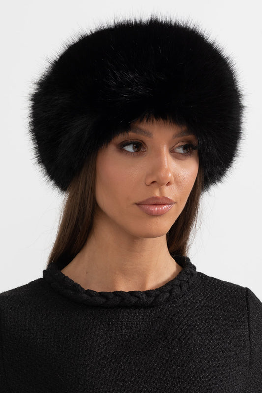 NoireLuxe™: Zwarte Furry muts met Brede Rand