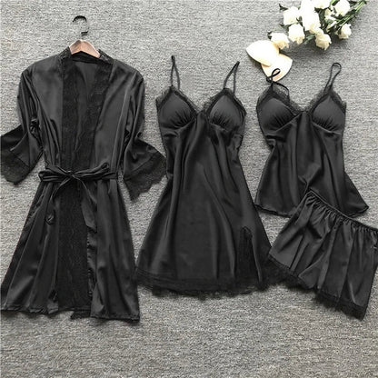 3-delig zijden slaapset - luxe dames nachtmode ensemble