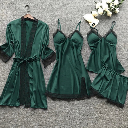 3-delig zijden slaapset - luxe dames nachtmode ensemble