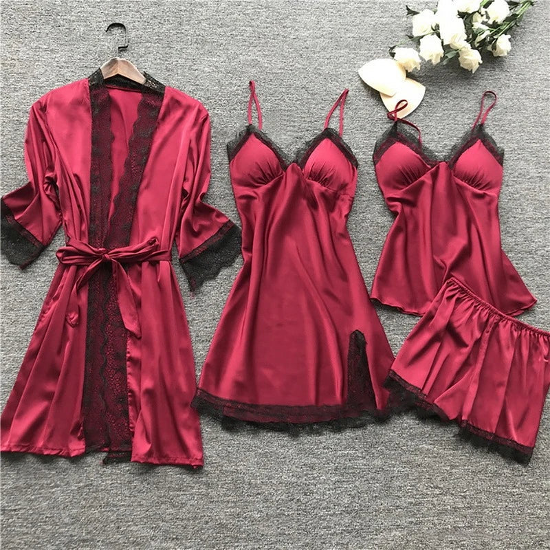 3-delig zijden slaapset - luxe dames nachtmode ensemble