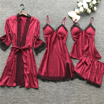 3-delig zijden slaapset - luxe dames nachtmode ensemble