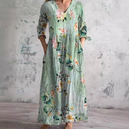 Truus - Dames Zomerjurk met V-hals en Bloemenpatroon