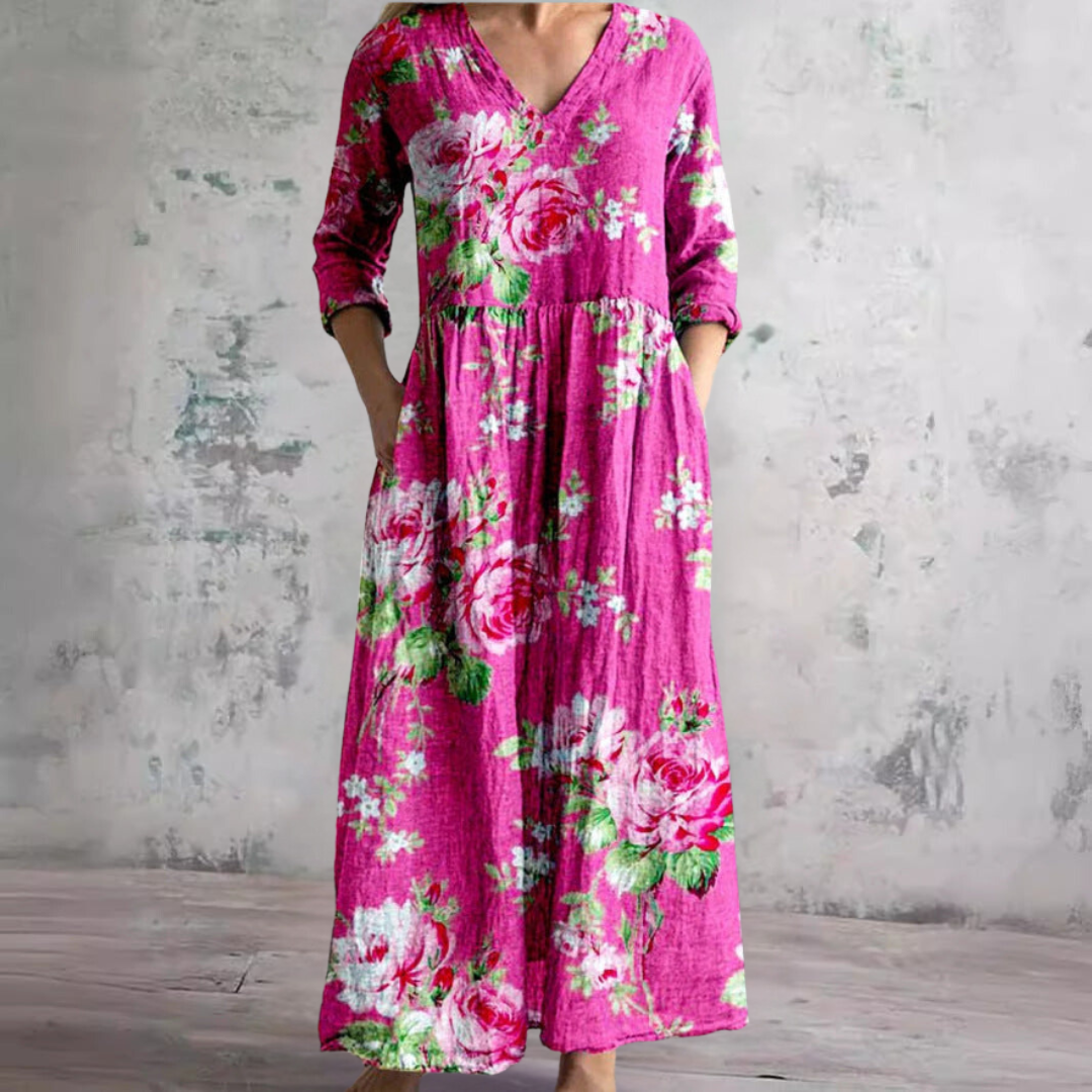 Truus - Dames Zomerjurk met V-hals en Bloemenpatroon