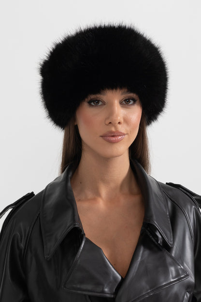 NoireLuxe™: Zwarte Furry muts met Brede Rand